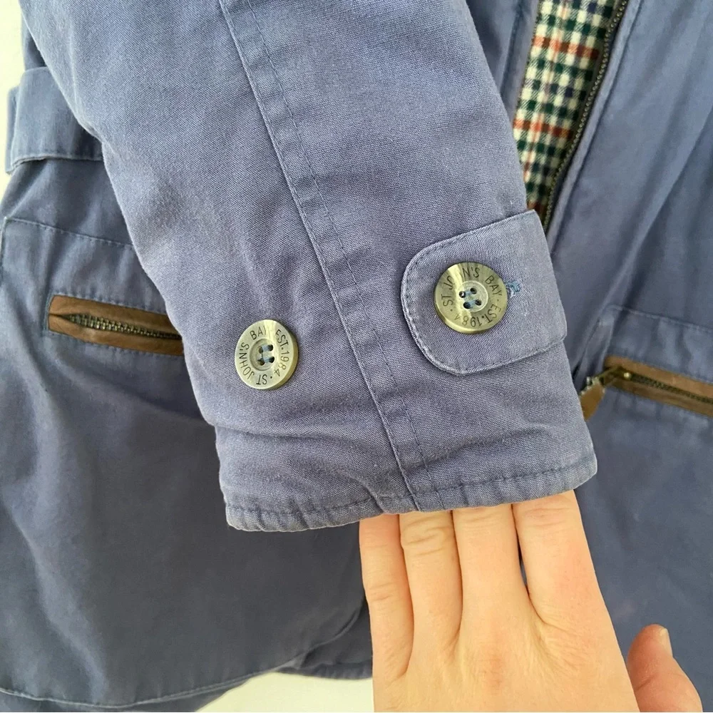 St Johns Bay Jacket Men's M Barn Chore Coat Blue Plaid Lining Outdoor Country